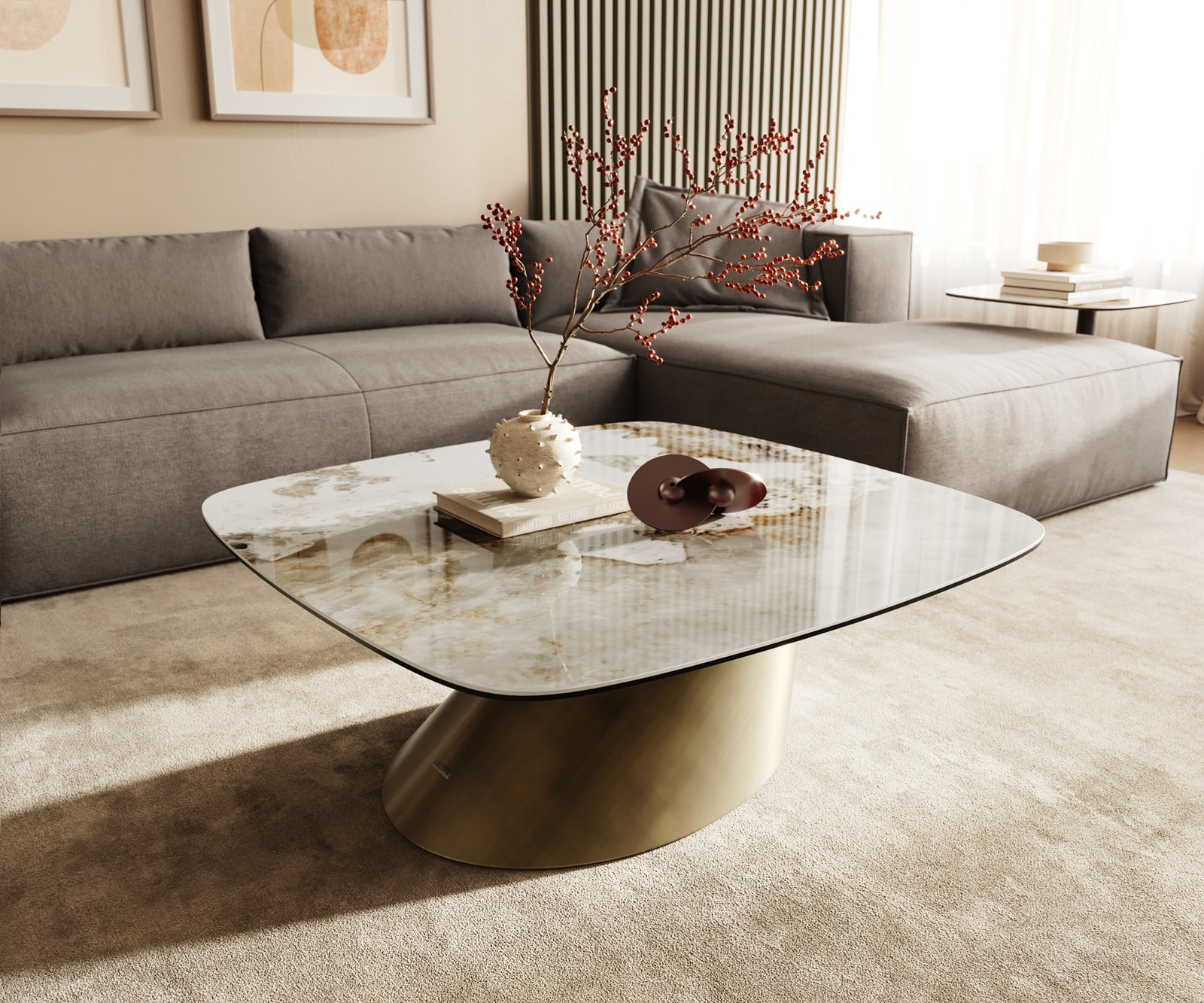 Couchtisch Edge Boot 90x90 cm Keramik Minas Melange Conis Metallic Gold Couchtisch Edge Boot 90x90 cm Keramik Minas Melange Conis Metallic Gold von DELIFE