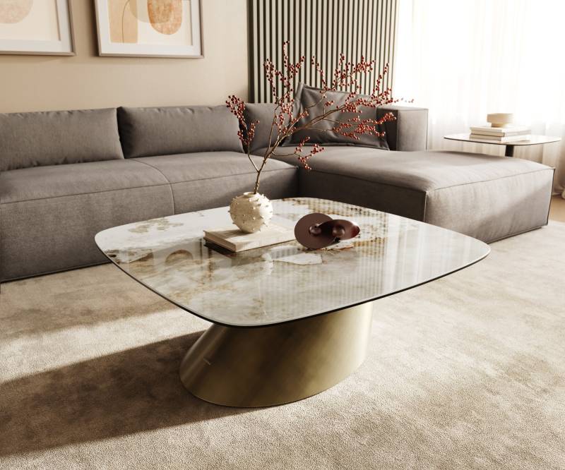 Couchtisch Edge Boot 90x90 cm Keramik Minas Melange Conis Metallic Gold von DELIFE