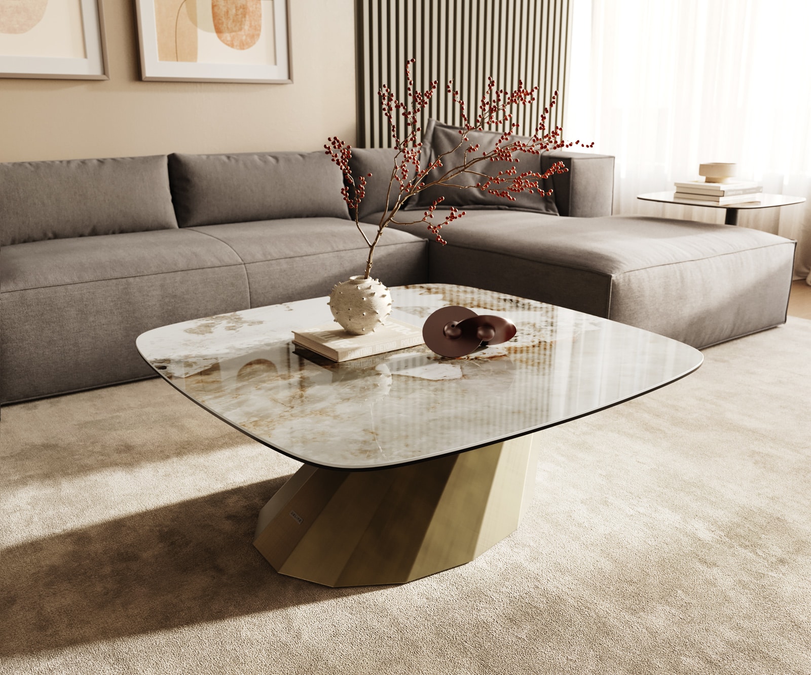 Couchtisch Edge Boot 90x90 cm Keramik Minas Melange Parabi Metallic Gold Couchtisch Edge Boot 90x90 cm Keramik Minas Melange Parabi Metallic Gold von DELIFE