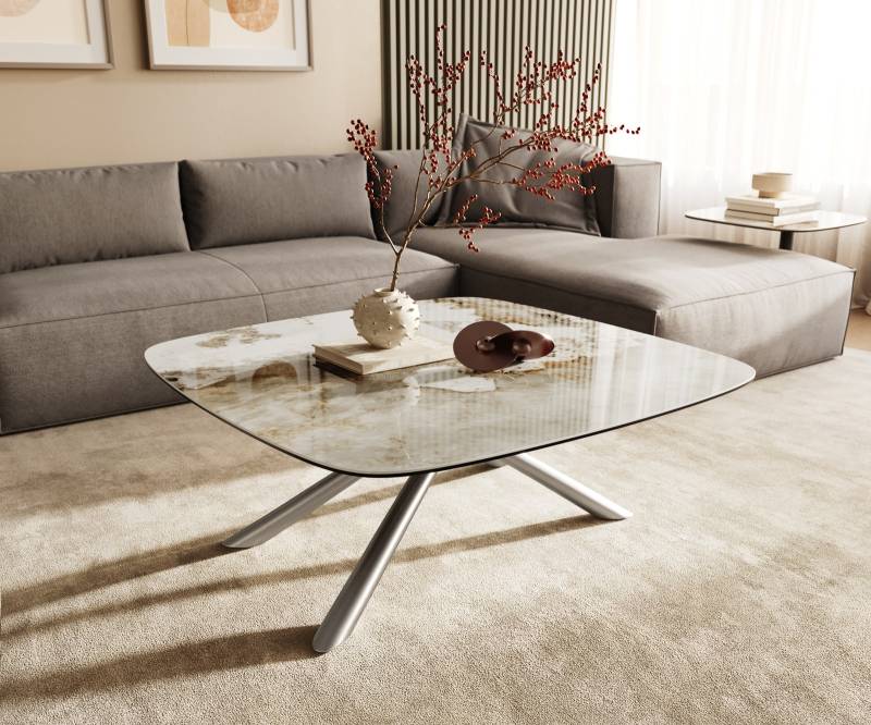 Couchtisch Edge Boot 90x90 cm Keramik Minas Melange Sarity Edelstahl gebürstet Couchtisch Edge Boot 90x90 cm Keramik Minas Melange Sarity Edelstahl gebürstet von DELIFE