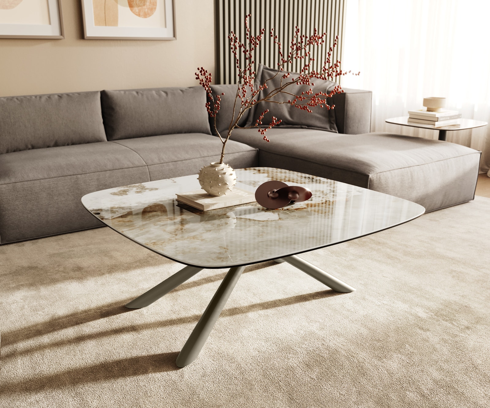 Couchtisch Edge Boot 90x90 cm Keramik Minas Melange Sarity Metall Effektfinish Titan Couchtisch Edge Boot 90x90 cm Keramik Minas Melange Sarity Metall Effektfinish Titan von DELIFE