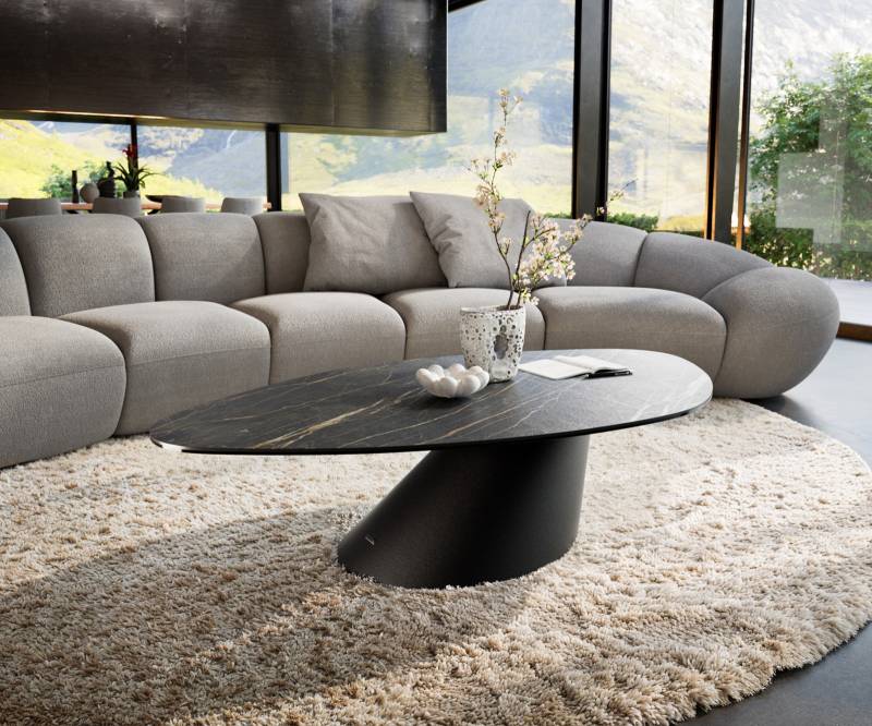 Couchtisch Edge Organisch 140x76 cm Keramik Laminam® Noir Desir Braun Conis Metall Schwarz von DELIFE