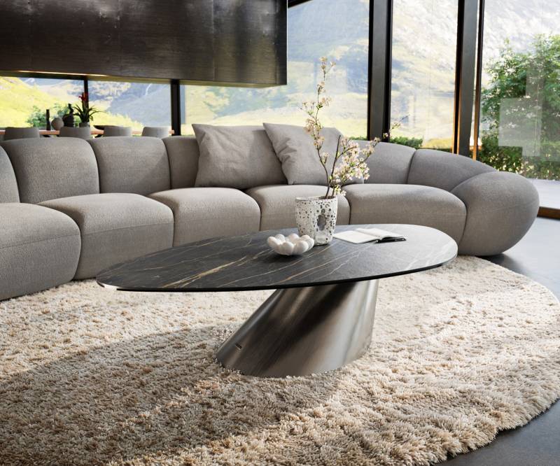 Couchtisch Edge Organisch 140x76 cm Keramik Laminam® Noir Desir Braun Conis Metallic Silber von DELIFE
