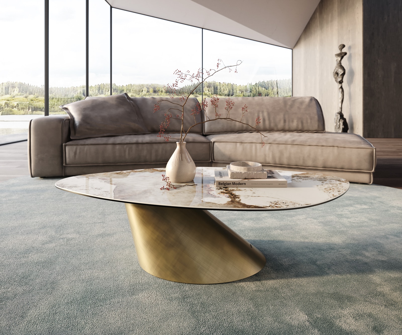 Couchtisch Edge Organisch 140x76 cm Keramik Minas Melange Conis Metallic Gold von DELIFE