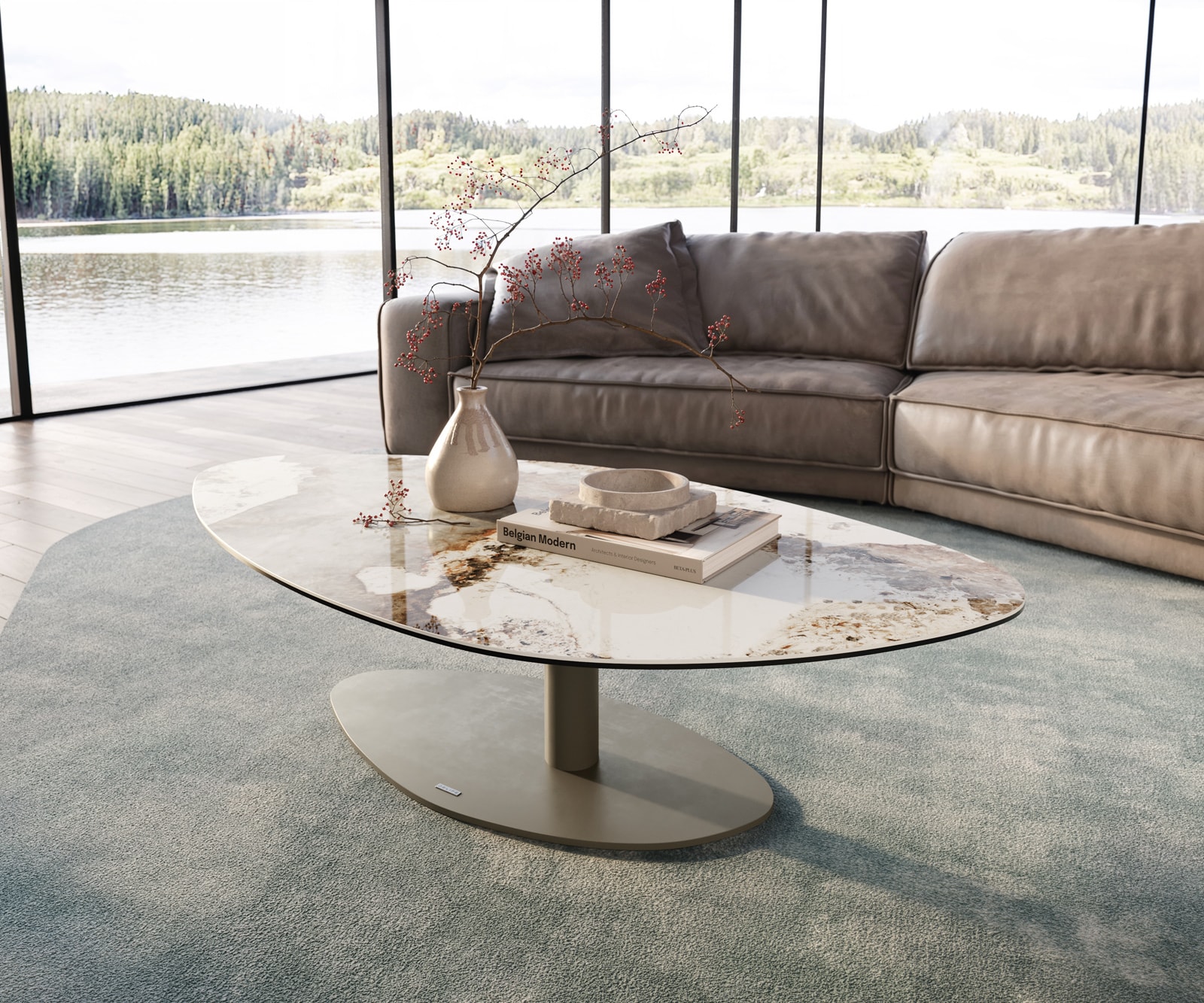 Couchtisch Edge Organisch 140x76 cm Keramik Minas Melange Vibany Metall Effektfinish Titan von DELIFE