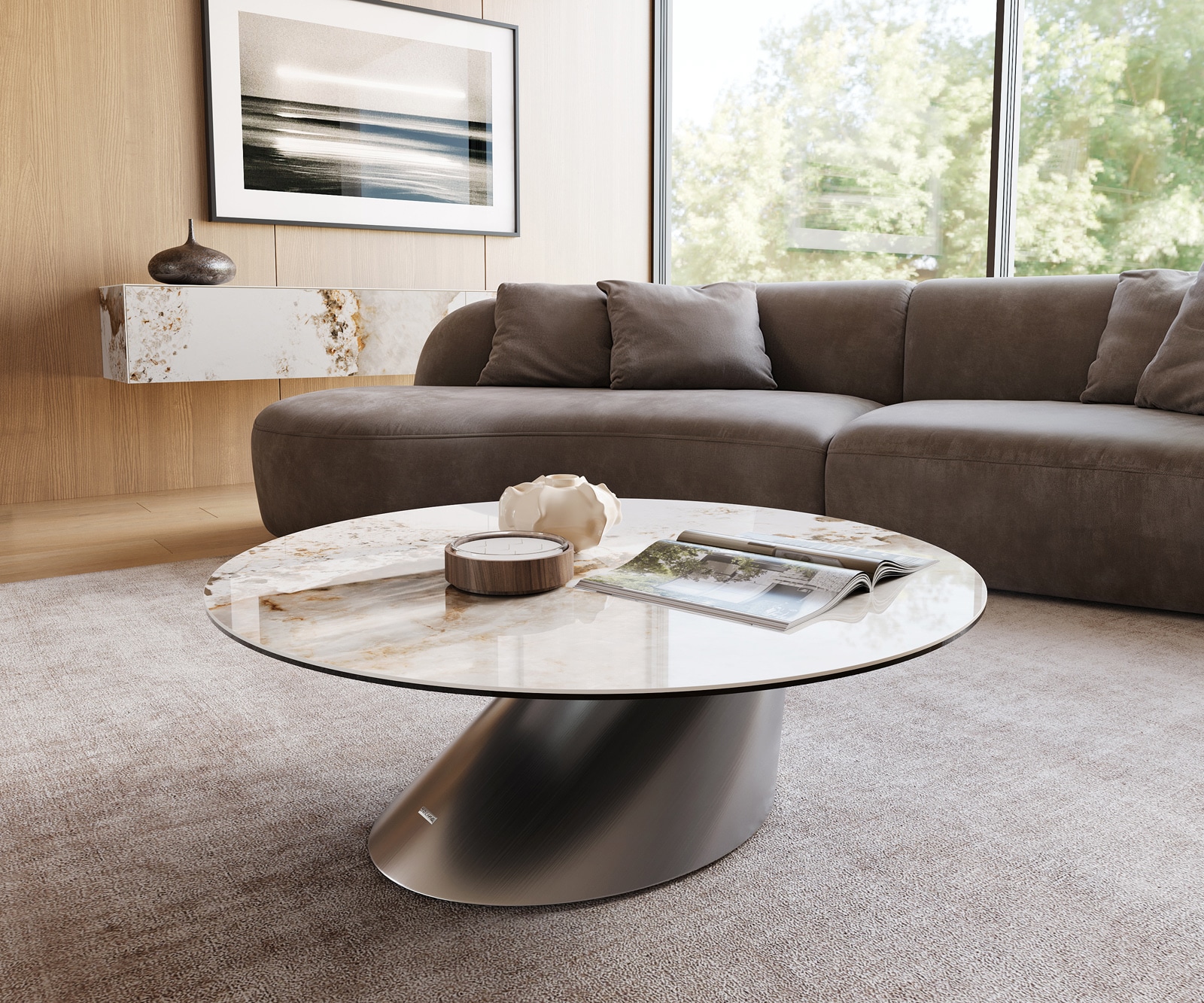Couchtisch Edge Rund 100x100 cm Keramik Minas Melange Conis Edelstahl gebürstet Couchtisch Edge Rund 100x100 cm Keramik Minas Melange Conis Edelstahl gebürstet von DELIFE