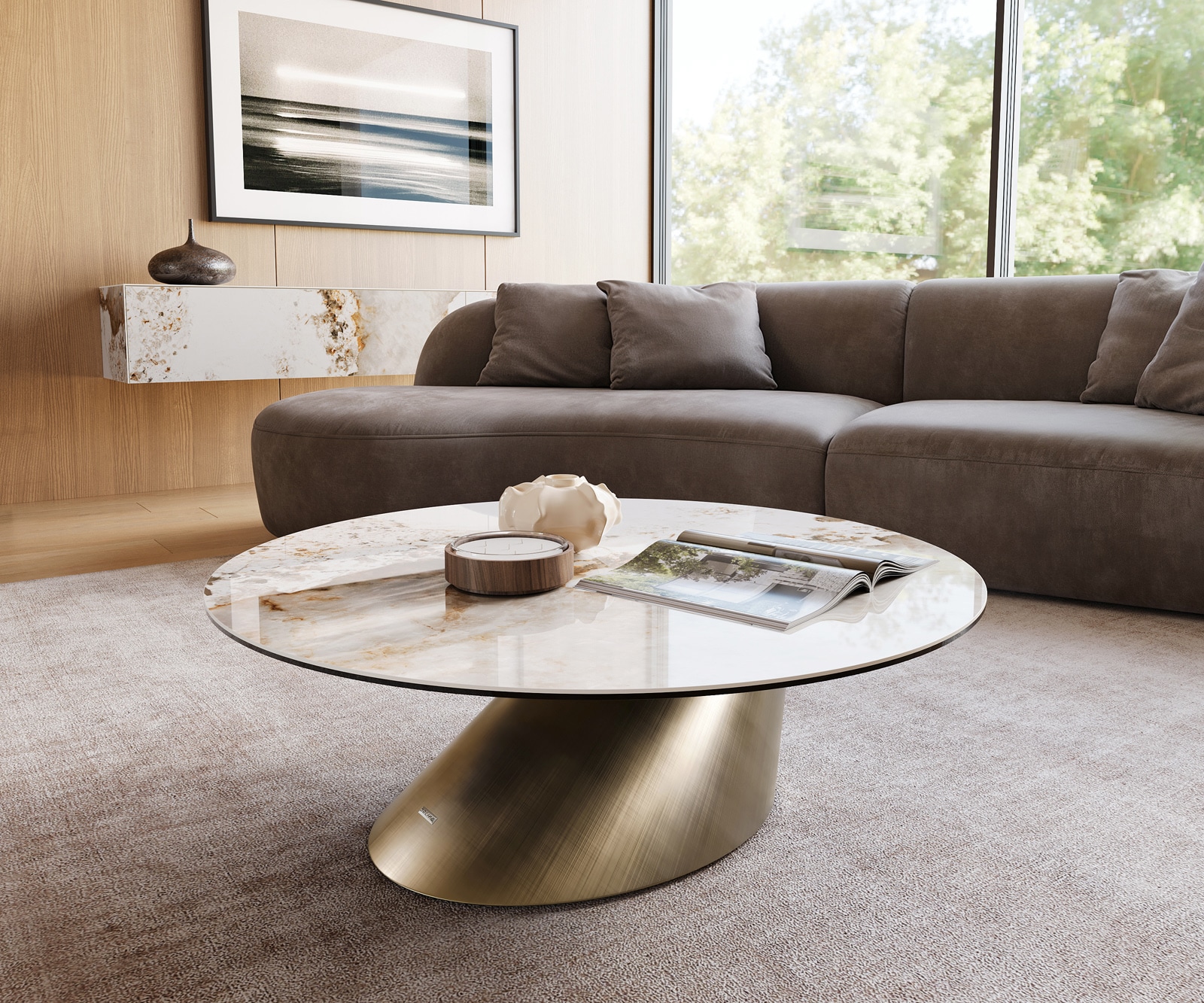Couchtisch Edge Rund 100x100 cm Keramik Minas Melange Conis Metallic Gold Couchtisch Edge Rund 100x100 cm Keramik Minas Melange Conis Metallic Gold von DELIFE