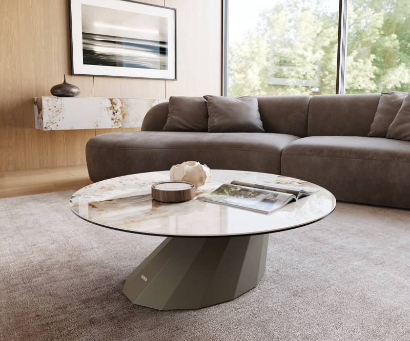 Couchtisch Edge Rund 100x100 cm Keramik Minas Melange Parabi Metall Effektfinish Titan von DELIFE