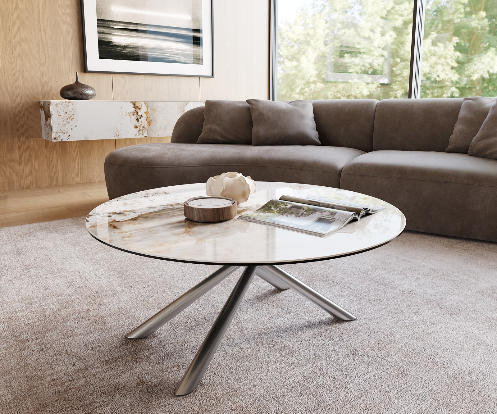 Couchtisch Edge Rund 100x100 cm Keramik Minas Melange Sarity Edelstahl gebürstet Couchtisch Edge Rund 100x100 cm Keramik Minas Melange Sarity Edelstahl gebürstet von DELIFE