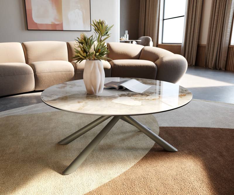 Couchtisch Edge Rund 90x90 cm Keramik Minas Melange Sarity Metall Effektfinish Titan von DELIFE
