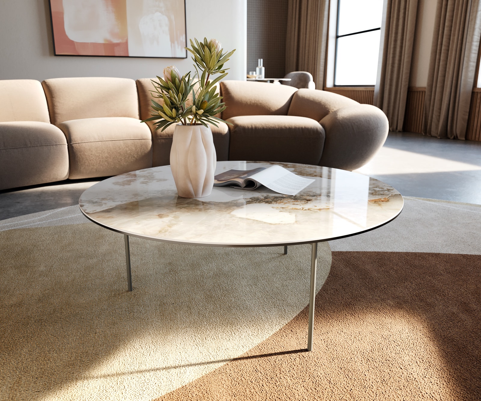 Couchtisch Edge Rund 90x90 cm Keramik Minas Melange Trive Metall Effektfinish Titan Couchtisch Edge Rund 90x90 cm Keramik Minas Melange Trive Metall Effektfinish Titan von DELIFE