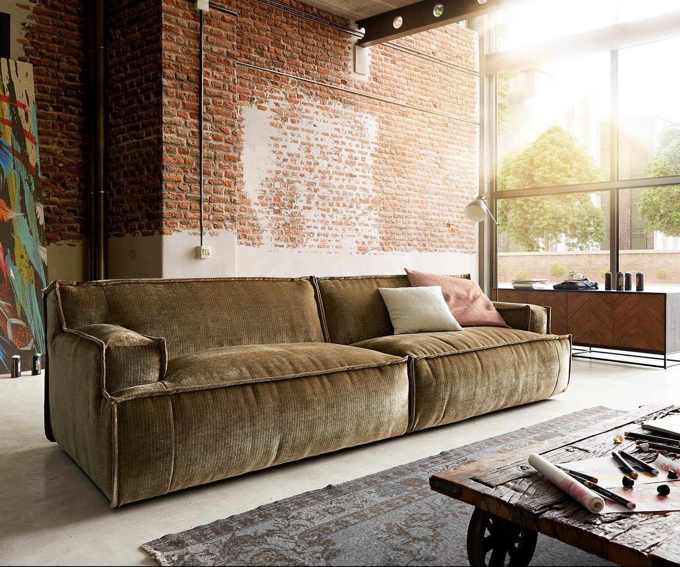 DELIFE 3-Sitzer Basit, Chenille Gold 285x110 cm Couch von DELIFE