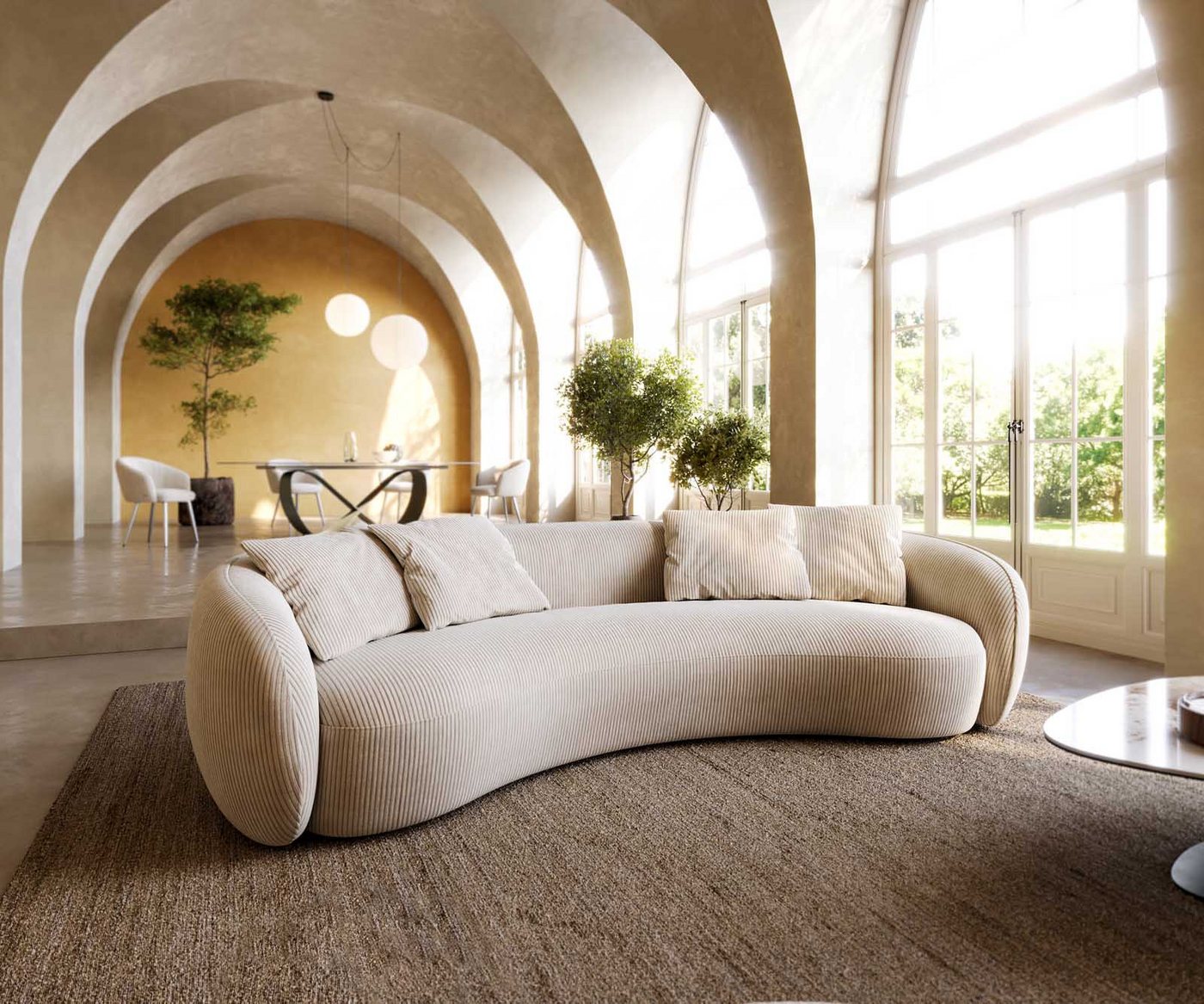 DELIFE 3-Sitzer Larna, Cord Beige 260x120 cm 3-Sitzer von DELIFE
