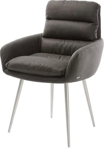 Polsterstuhl Abelia-Flex mit Armlehnen 4-Fuß konisch Edelstahl Mikrofaser Anthrazit Vintage von DELIFE