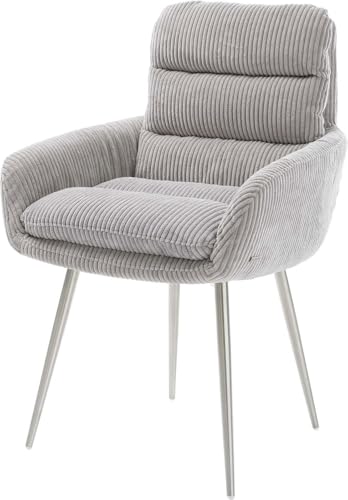 Polsterstuhl Abelia-Flex mit Armlehnen 4-Fuß konisch Edelstahl Cord Silbergrau von DELIFE
