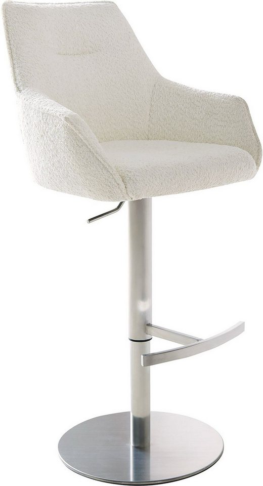 DELIFE Barhocker Alja-Flex, Drehfuß höhenverstellbar Edelstahl Bouclé Weiß drehbar Taschenfederker von DELIFE