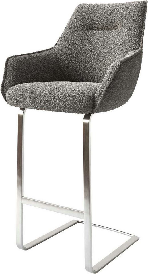 DELIFE Barhocker Alja-Flex, Freischwinger flach Edelstahl Bouclé Silbergrau Taschenfederkern von DELIFE