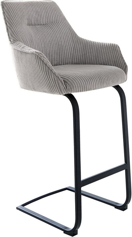 DELIFE Barhocker Alja-Flex, Freischwinger flach Metall Schwarz Cord Silbergrau Taschenfederkern von DELIFE