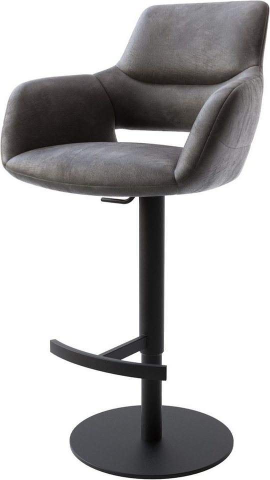 DELIFE Barhocker Yago-Flex, Drehfuß höhenverstellbar Metall Schwarz Mikrofaser Anthrazit Vintage d von DELIFE