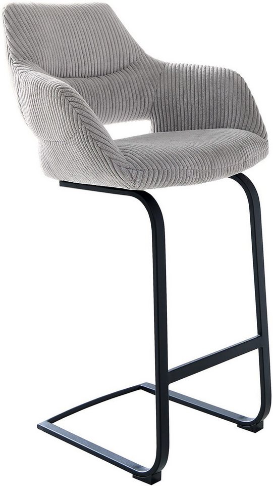 DELIFE Barhocker Yago-Flex, Freischwinger flach Metall Schwarz Cord Silbergrau Taschenfederkern von DELIFE
