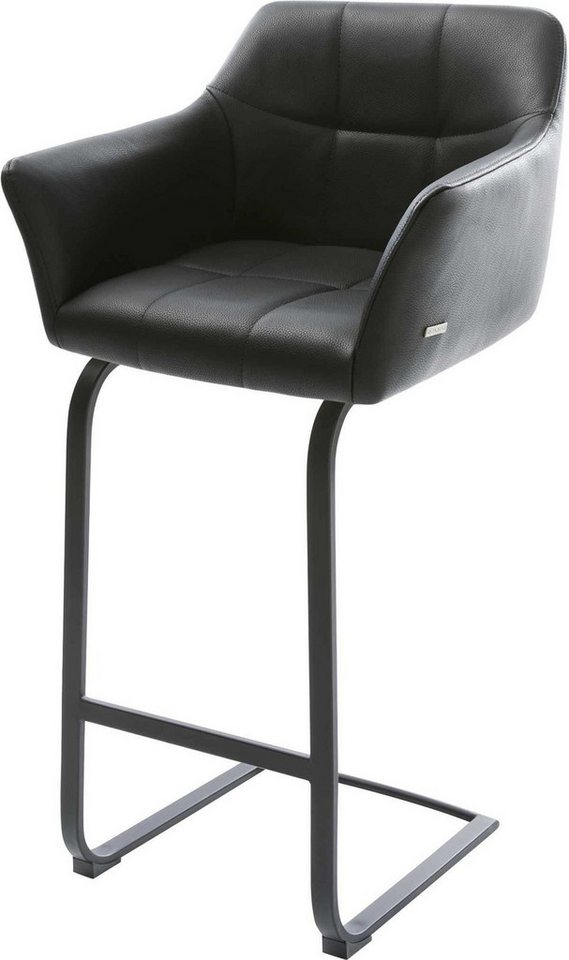 DELIFE Barhocker Yulo-Flex, Freischwinger flach Metall Echt-Leder Schwarz von DELIFE