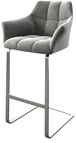 DELIFE Barstuhl Yulo-Flex Freischwinger flach Edelstahl Samt Grau von DELIFE