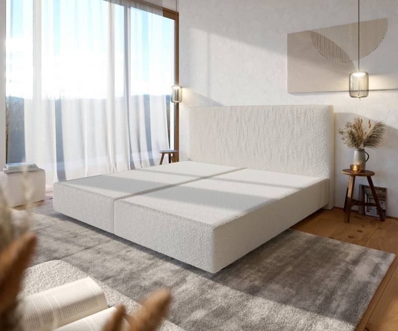 DELIFE Bettgestell Dream-Well, Bouclé Creme-Weiß 200x200 cm von DELIFE