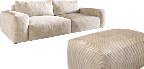 DELIFE Big-Couch Lanzo XL Cord Beige 270x130 cm mit Hocker von DELIFE