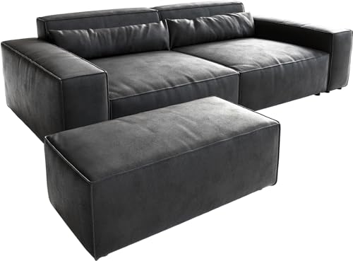 DELIFE Big-Couch Sirpio XL Lederimitat Vintage Anthrazit 270x130 cm mit Hocker von DELIFE