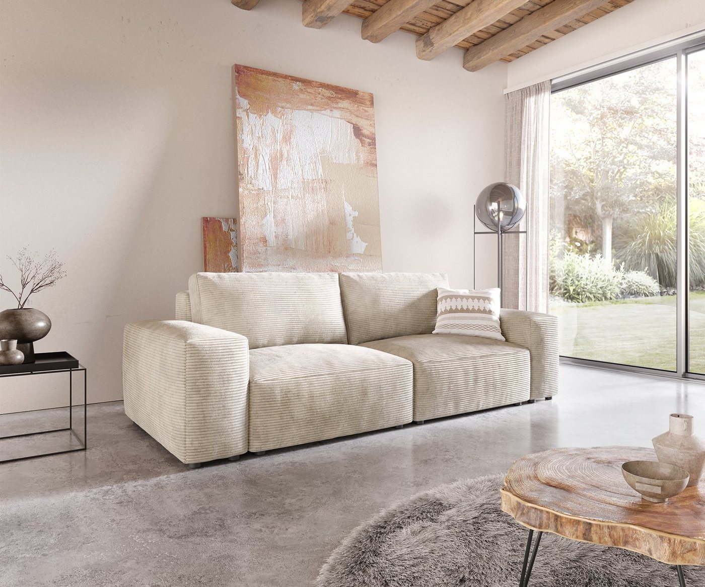 DELIFE Big-Sofa Lanzo, L Cord Beige 260x110 cm von DELIFE