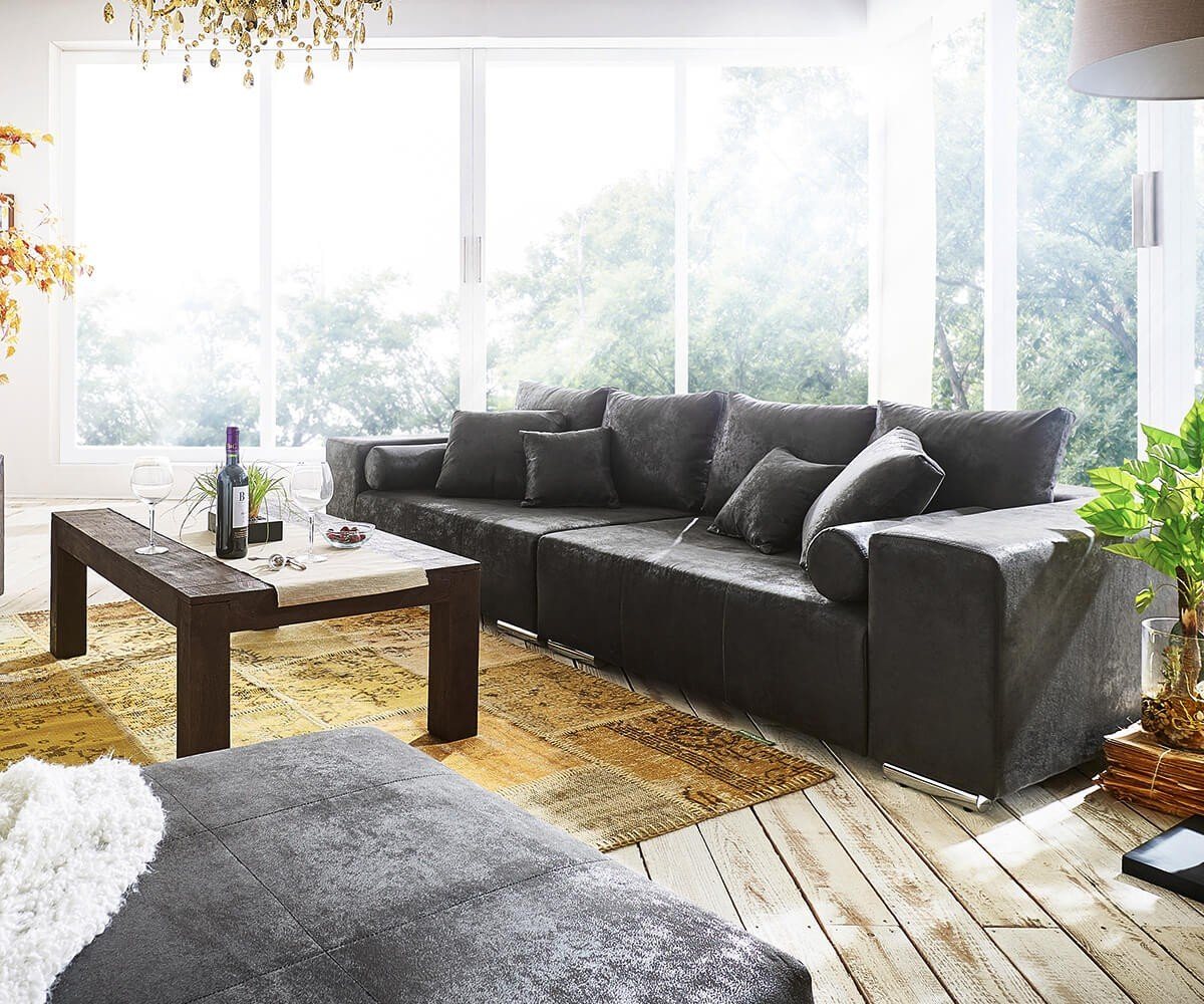 DELIFE Big-Sofa Marbeya, Anthrazit 285x115 cm Antik Optik mit Kissen Big-Sofa von DELIFE