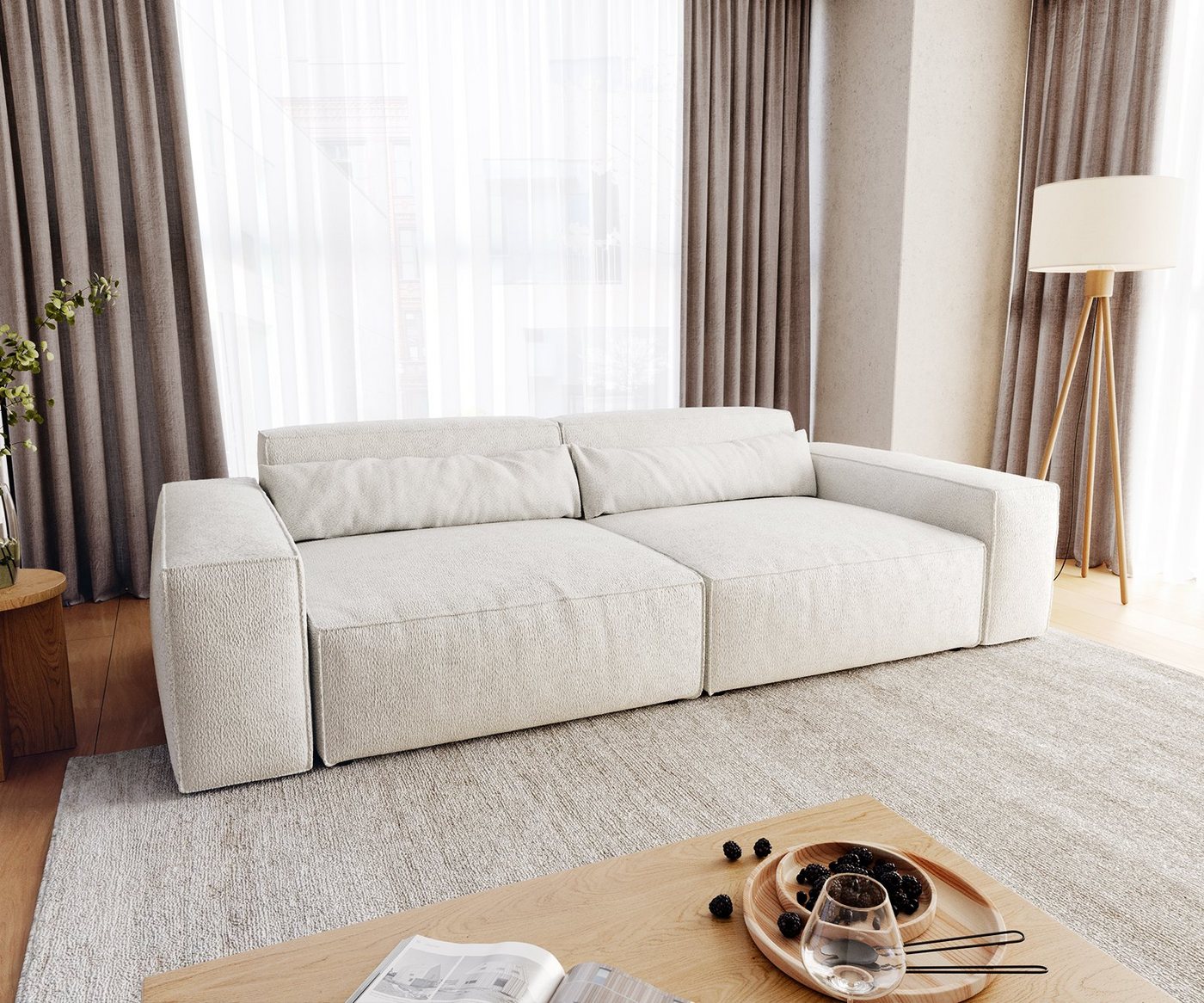 DELIFE Big-Sofa Sirpio, XL Bouclé Creme-Weiß 270x130 cm von DELIFE