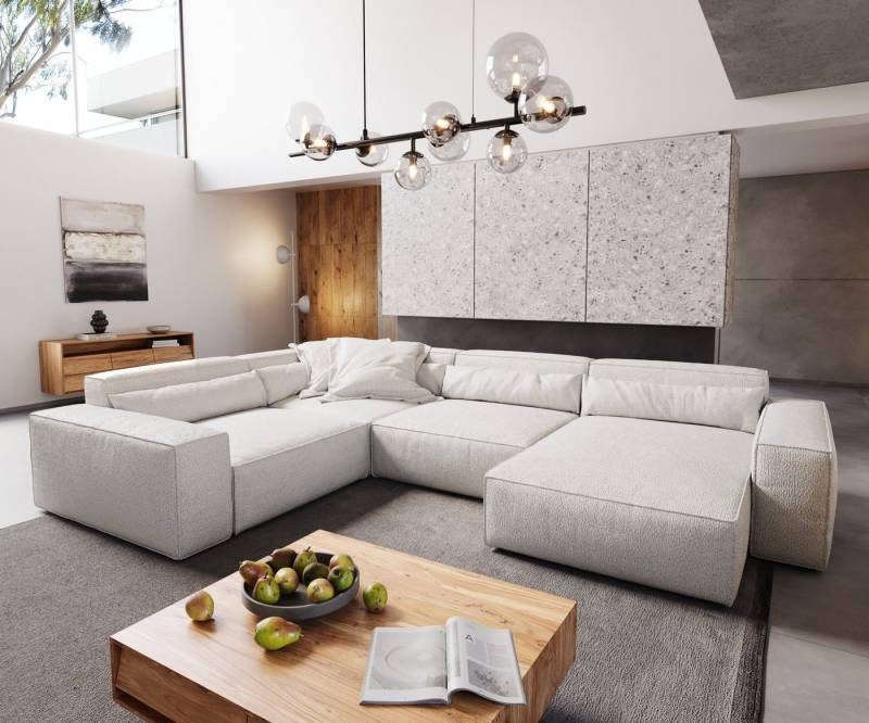 DELIFE Big-Sofa Sirpio, XL Bouclé Creme-Weiß 360x260 cm Recamiere variabel von DELIFE