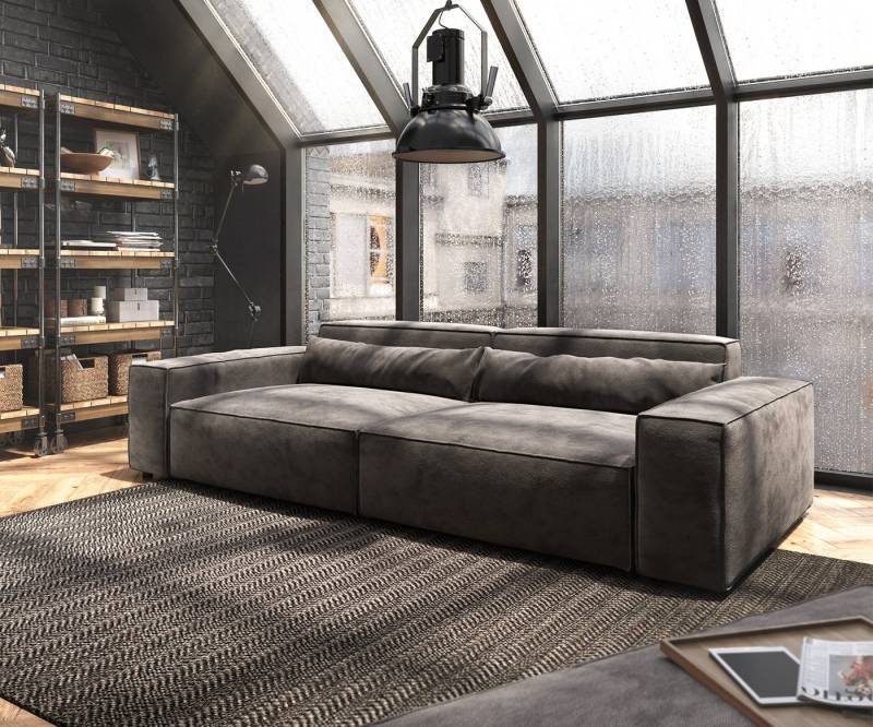 DELIFE Big-Sofa Sirpio, XL Mikrofaser Khakibraun 270x130 cm mit Hocker von DELIFE