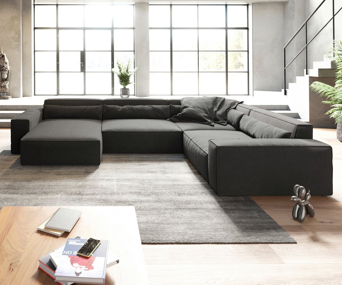 DELIFE Big-Sofa Sirpio, XL Mikrofaser Schwarz 360x260 cm Recamiere variabel von DELIFE