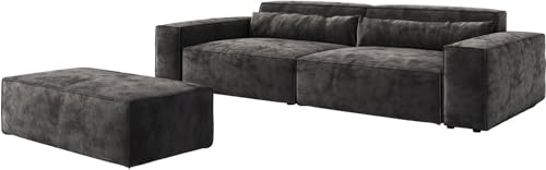 DELIFE Big-Sofa Sirpio XL Mikrofaser Schwarz 270x130 cm mit Hocker von DELIFE