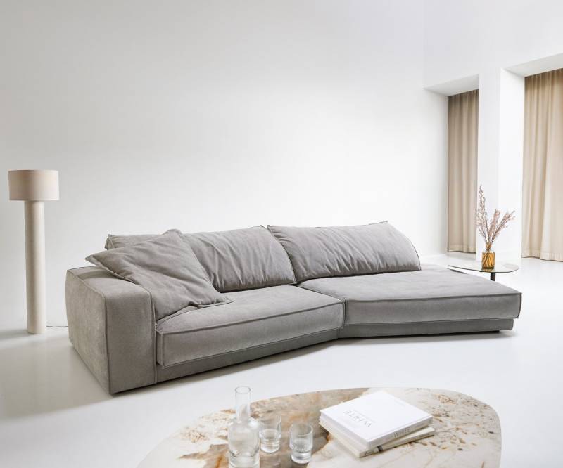 DELIFE Big-Sofa Snoosh, Strukturstoff Soft Grau 400x150 cm Recamiere rechts von DELIFE
