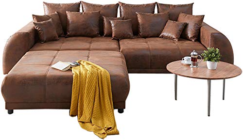 DELIFE Big-Sofa Violetta Braun 310 x 135 cm Antik Optik inklusive Hocker Kissen Big-Sofa von DELIFE