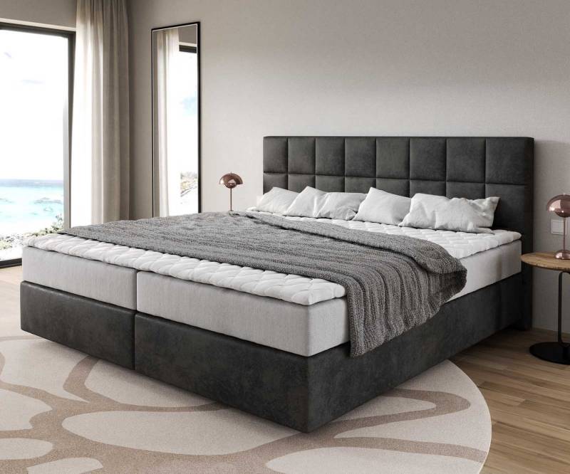 DELIFE Boxspringbett Dream-Fine, Mikrofaser Anthrazit Vintage 200x200 cm mit Taschenfederkernmatratze u von DELIFE