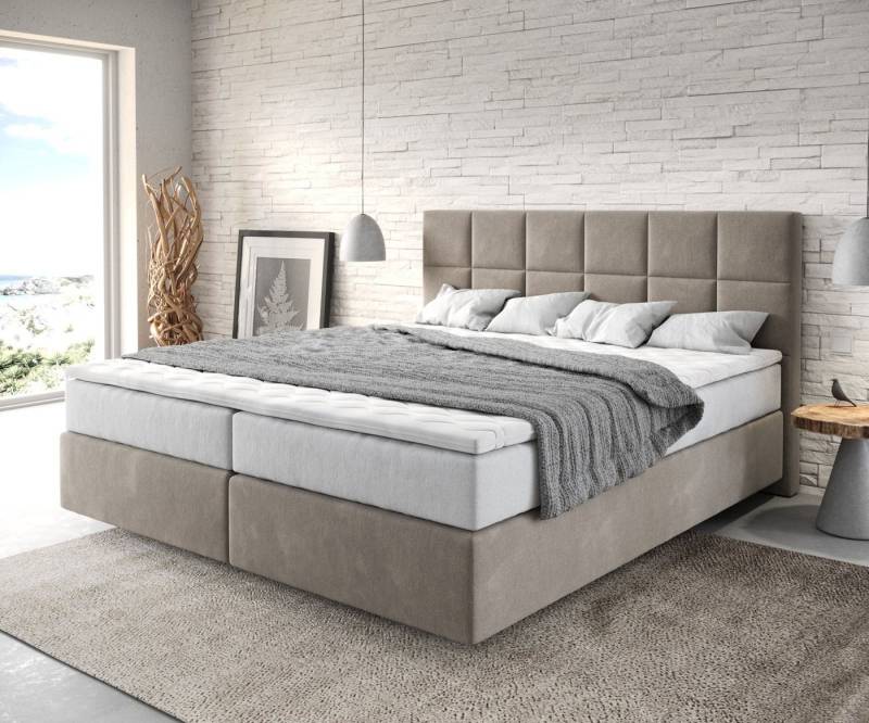 DELIFE Boxspringbett Dream-Fine, Mikrofaser Beige 180x200 cm mit TFK Matratze und Visco Topper von DELIFE