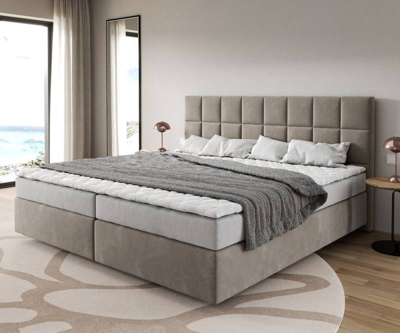 DELIFE Boxspringbett Dream-Fine, Mikrofaser Beige 200x200 cm Bonell-Matratze PU-Topper von DELIFE
