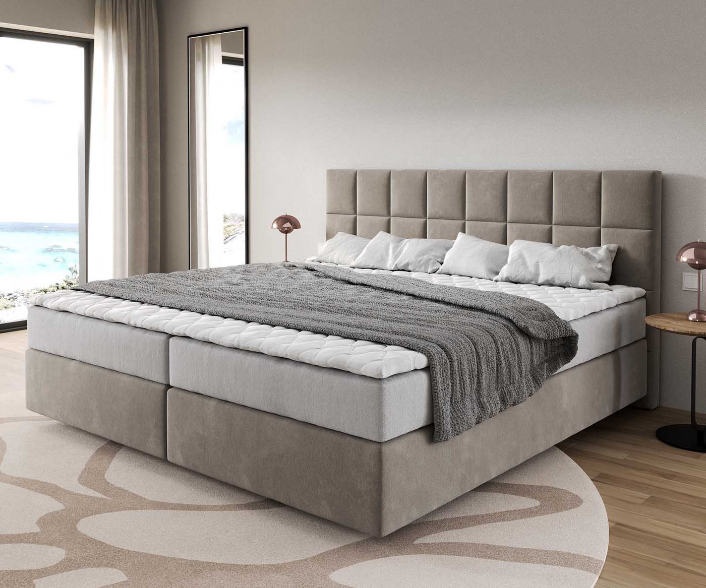 DELIFE Boxspringbett Dream-Fine, Mikrofaser Beige 200x200 cm mit Taschenfederkernmatratze und Topper Vi DELIFE Boxspringbett Dream-Fine, Mikrofaser Beige 200x200 cm mit Taschenfederkernmatratze und Topper Vi von DELIFE