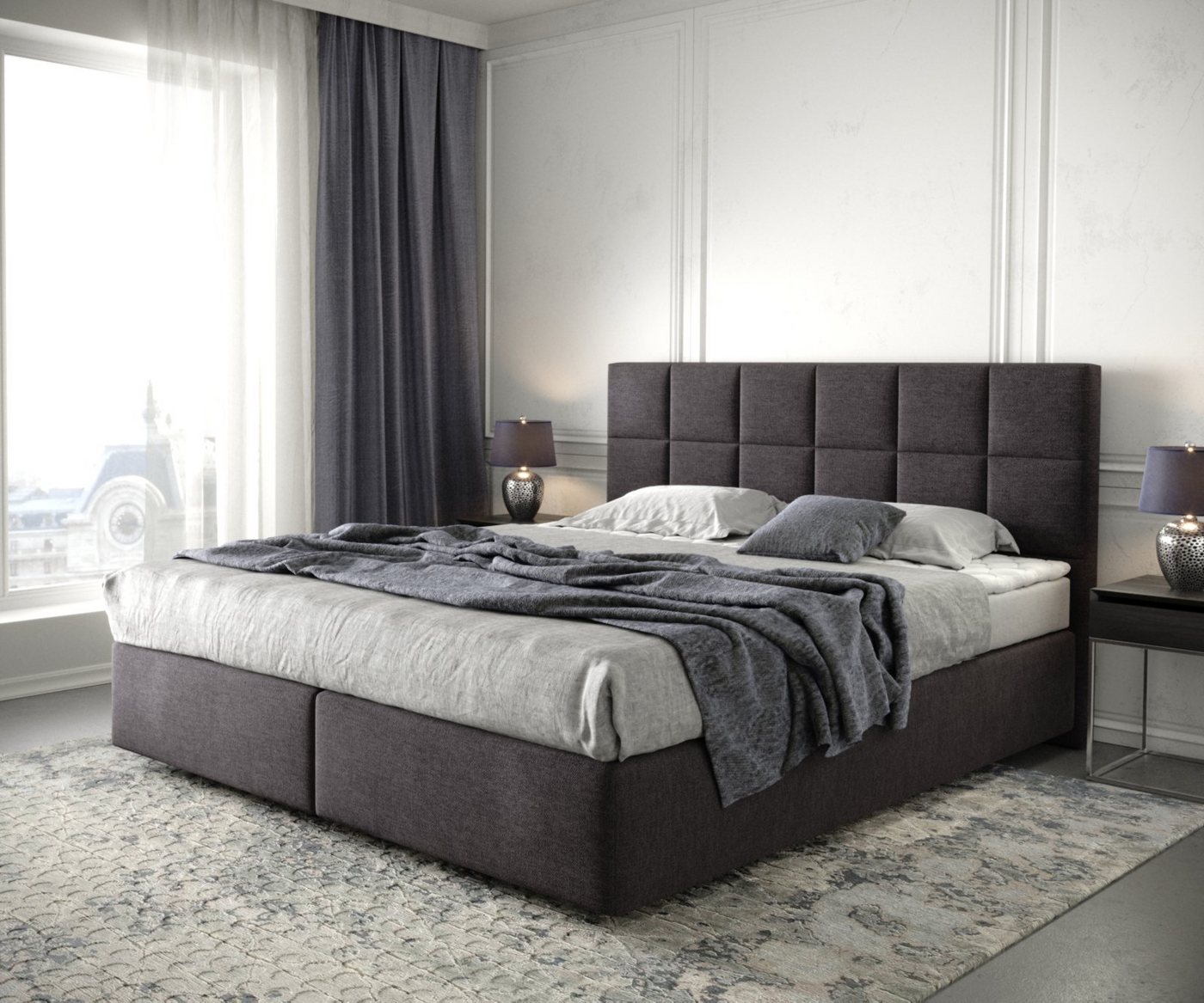 DELIFE Boxspringbett Dream-Fine, Mikrofaser Schwarz 180x200 cm mit Matratze und Topper von DELIFE