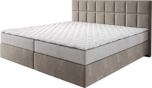 DELIFE Boxspringbett Dream-Fine Mikrofaser Beige 200x200 cm mit Taschenfederkernmatratze und Topper Visco von DELIFE