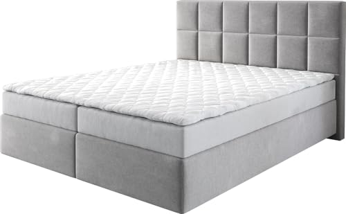DELIFE Boxspringbett Dream-Fine Mikrofaser Grau 160x200 cm mit Matratze und Topper von DELIFE