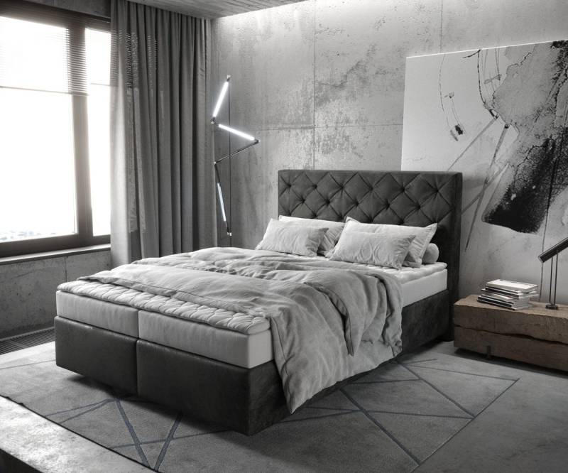 DELIFE Boxspringbett Dream-Great, Mikrofaser Anthrazit Vintage 140x200 cm mit Matratze und Topper von DELIFE