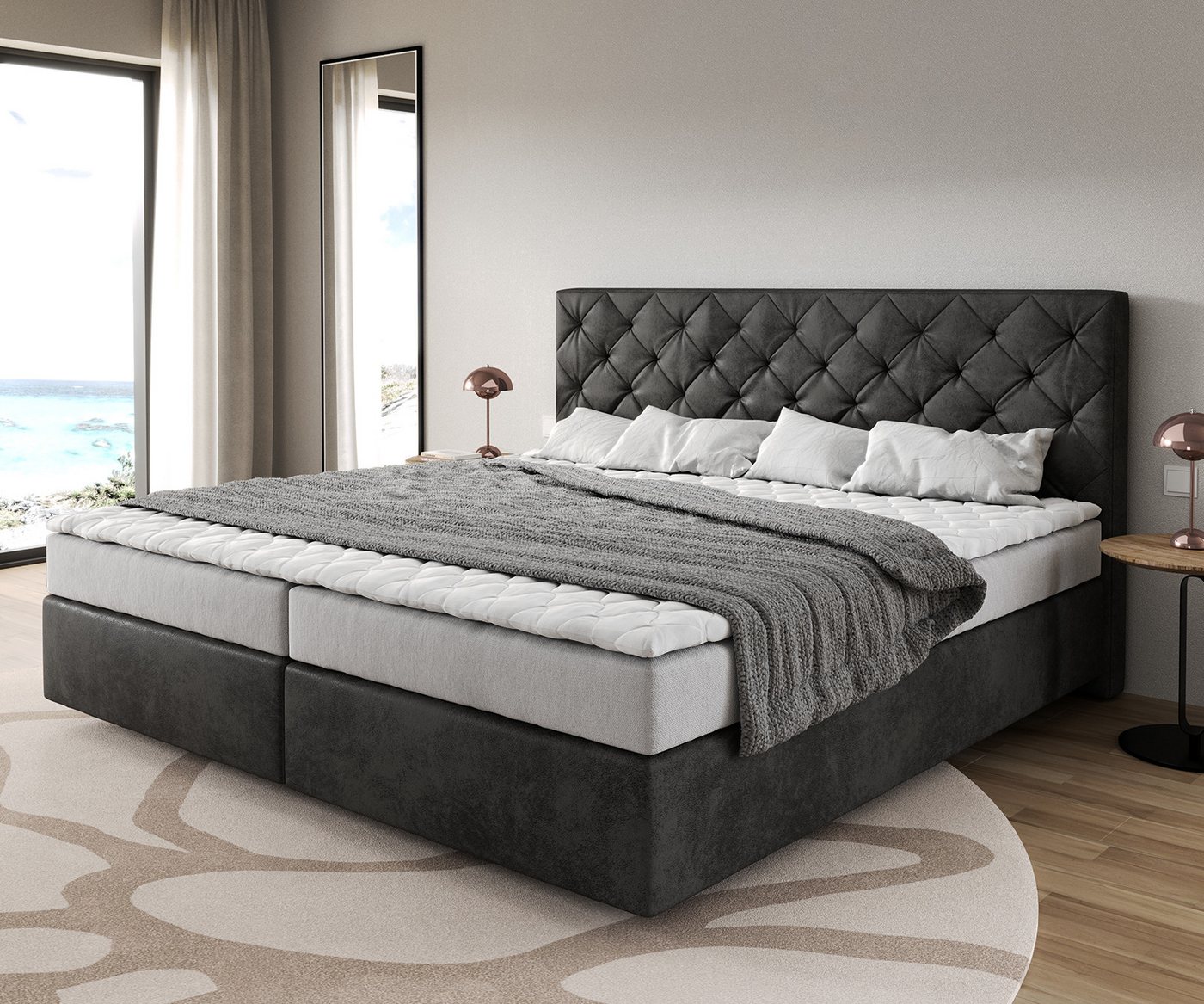 DELIFE Boxspringbett Dream-Great, Mikrofaser Anthrazit Vintage 200x200 cm Bonell-Matratze PU-Topper DELIFE Boxspringbett Dream-Great, Mikrofaser Anthrazit Vintage 200x200 cm Bonell-Matratze PU-Topper von DELIFE