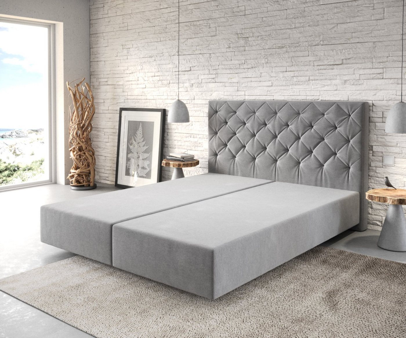 DELIFE Boxspringbett Dream-Great, Mikrofaser Grau 160x200 cm von DELIFE