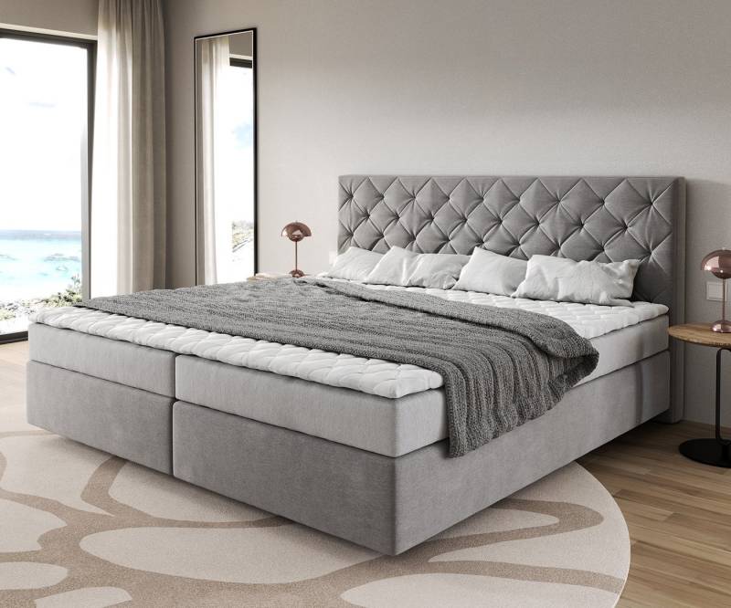 DELIFE Boxspringbett Dream-Great, Mikrofaser Grau 200x200 cm Bonell-Matratze PU-Topper von DELIFE