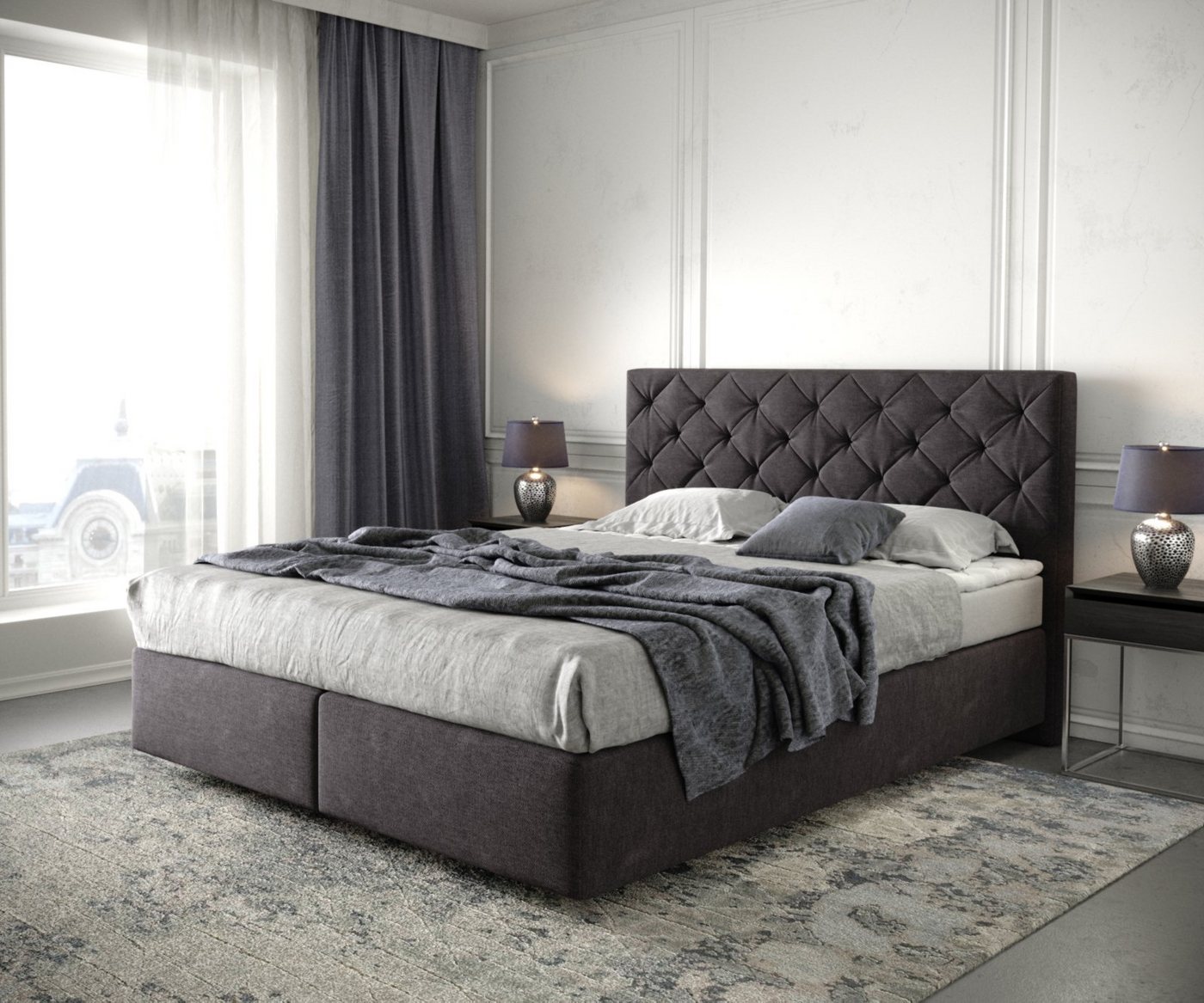 DELIFE Boxspringbett Dream-Great, Mikrofaser Schwarz 160x200 cm mit Matratze und Topper von DELIFE